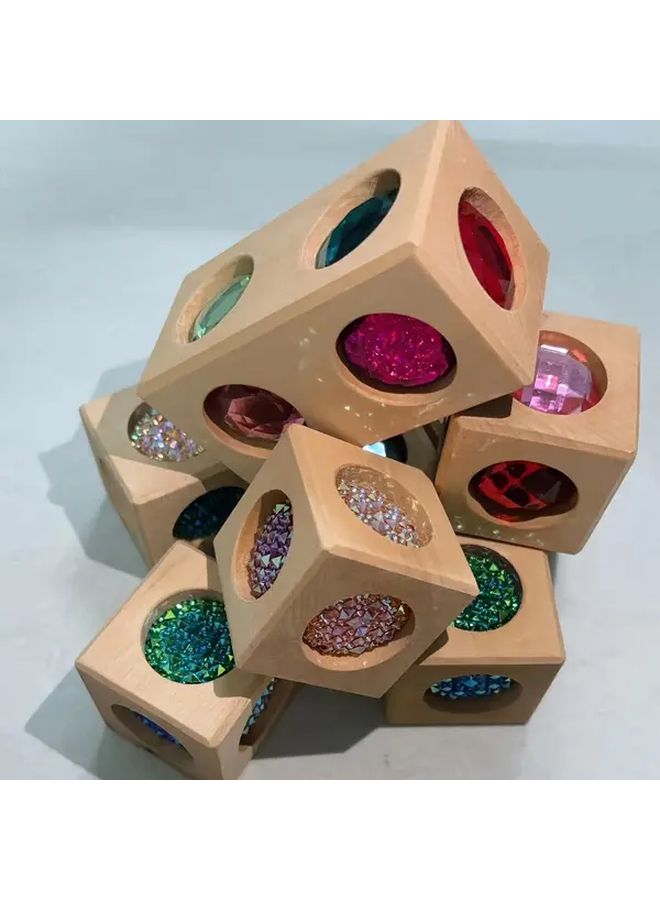 Wooden Box Packaging 7PCS DIY Cube Puzzle Building Set with Rainbow Gemstones Color Coded Edges - Image 4